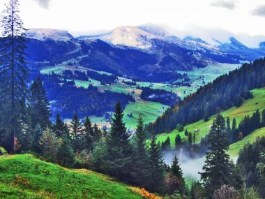 Panorama Churfirsten dağ zinciri - kantonları St. Gallen, İsviçre dağ doruklarına doğru