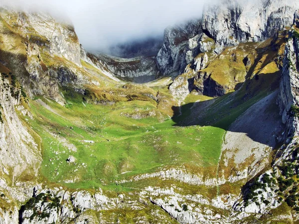 Fotogene Almen Und Hügel Des Alpsteingebirges Kanton Gallen Schweiz — Stockfoto