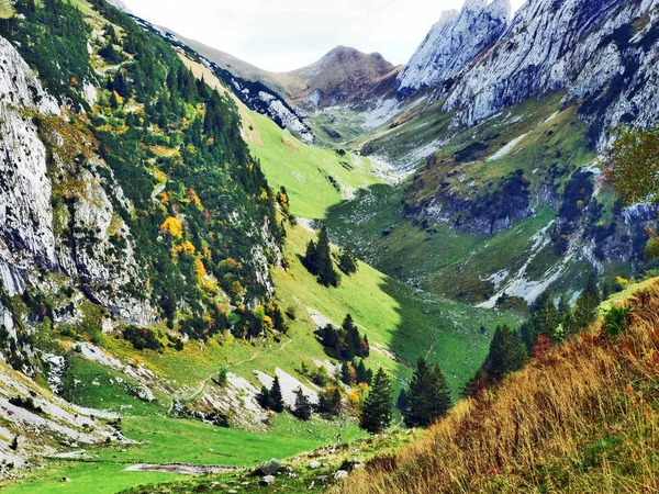 Fotojenik mera ve tepeler Alpstein dağ silsilesi - Canton St. Gallen, İsviçre