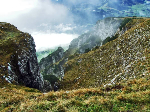 Der Grasbewachsene Felsige Längliche Gulme Oder Gulmen Alpsteinischen Gebirge Kanton — Stockfoto