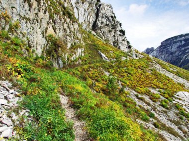 Taş ve kayalardan dağ massif Alpstein - Canton St. Gallen, İsviçre