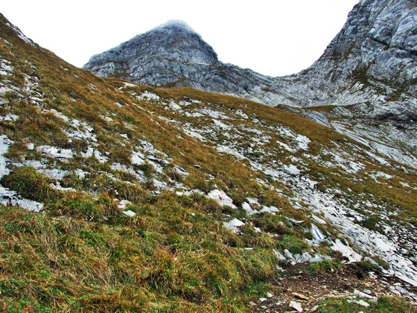 Taş ve kayalardan dağ massif Alpstein - Canton St. Gallen, İsviçre