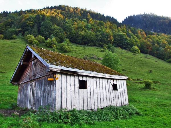 Venkova Horských Farem Tradiční Architekturu Údolí Řeky Thur Kantonu Gallen — Stock fotografie