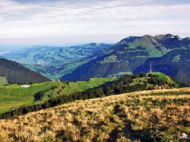 Churfirsten dağ silsilesi - Canton St. Gallen, İsviçre Selun üstten panoramik görünüm