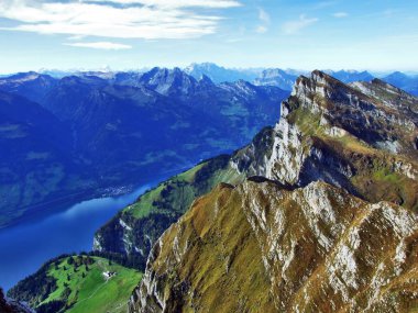 Churfirsten dağ silsilesi - Canton St. Gallen, İsviçre Selun üstten panoramik görünüm