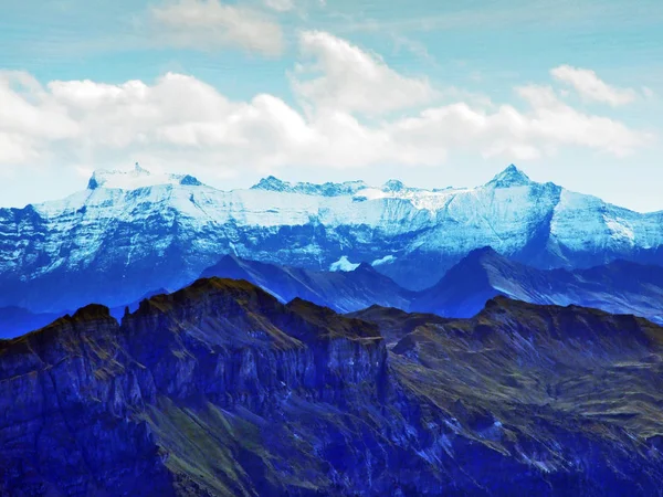 Reggelikor Csodálatos Kilátás Tetején Frumsel Churfirsten Hegység Gallen Kanton Svájc — Stock Fotó