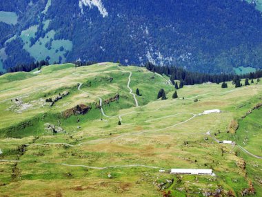 Sonbahar otlak ve dağ Churfirsten - Canton St. Gallen, İsviçre altında plato üzerinde hills