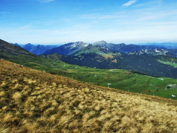 Pâturages Automne Collines Sur Plateau Sous Les Chaînes Montagnes Churfirsten — Photo