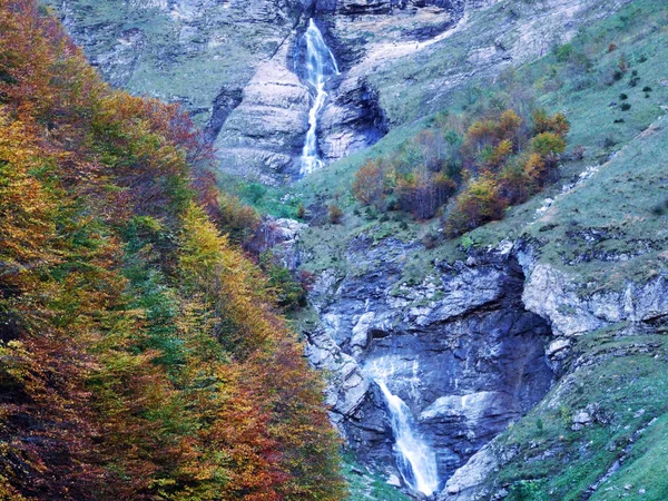 Waterfalls Cascades Eastern Tributary Klontalersee Lake Canton Glarus Switzerland — Stock Photo, Image