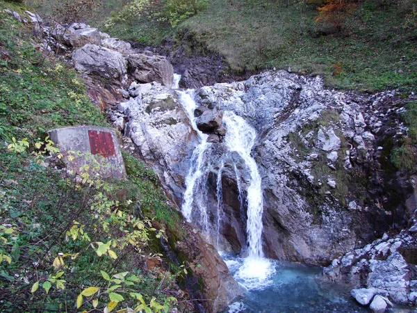 Waterfalls Cascades Eastern Tributary Klontalersee Lake Canton Glarus Switzerland — Stock Photo, Image