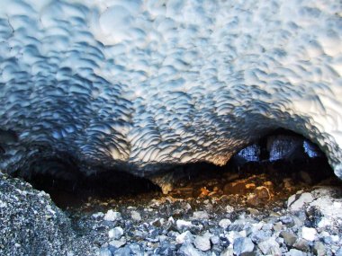 The remains of glacier under the top of Glarnisch by Lake Klontalersee - Canton of Glarus, Switzerland