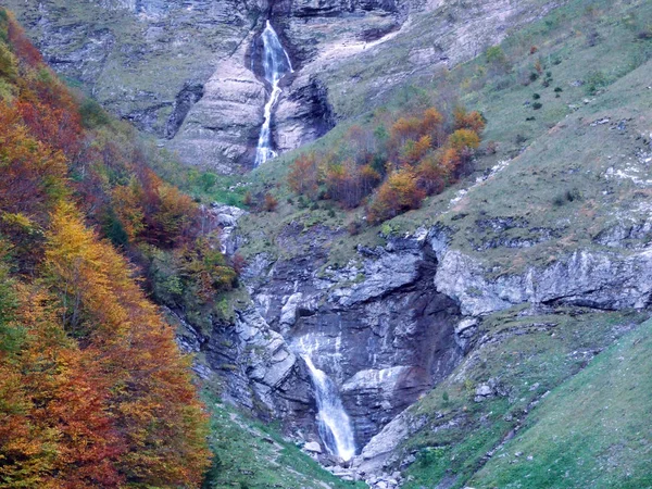 Waterfalls Cascades Eastern Tributary Klontalersee Lake Canton Glarus Switzerland — Stock Photo, Image