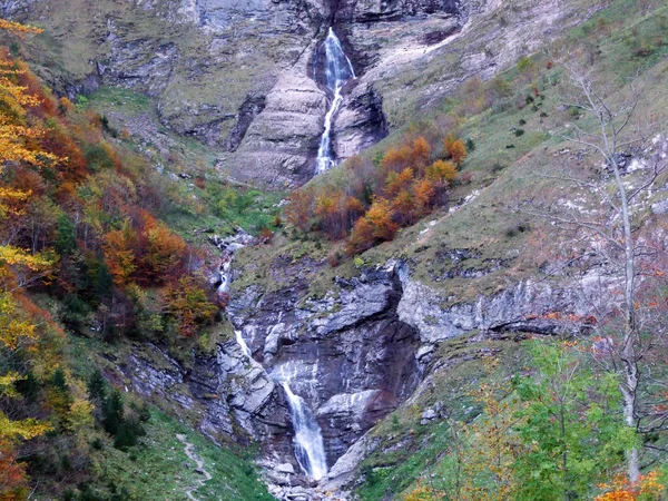 Waterfalls Cascades Eastern Tributary Klontalersee Lake Canton Glarus Switzerland — Stock Photo, Image