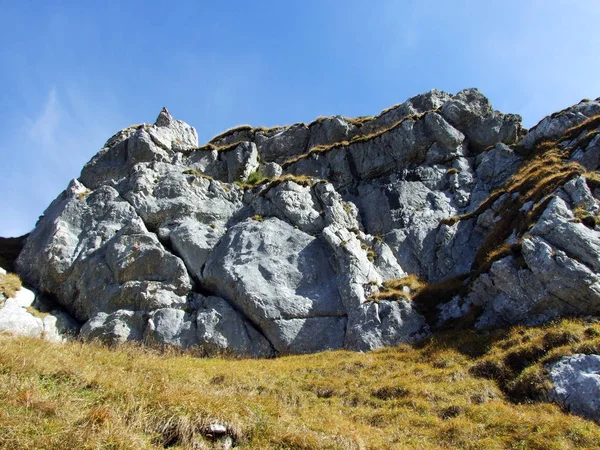 石および湖 Klontalersee グラールス州のカントン スイス連邦共和国の上 Glarnisch Vorder Glarnisch の山の石 — ストック写真