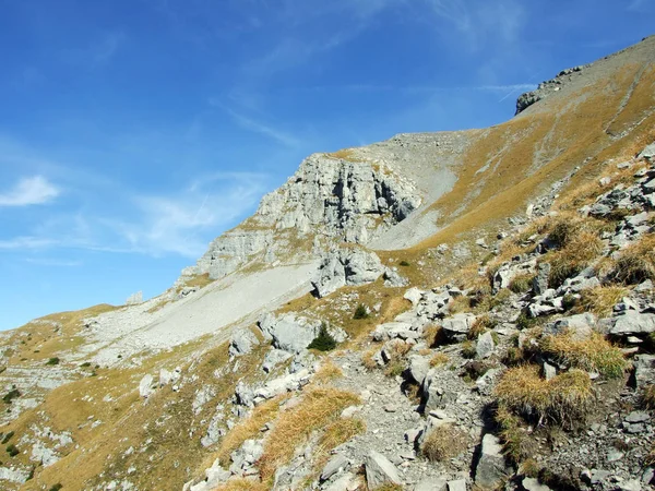 Kayalar Taşlar Dağları Nın Glarnisch Vorder Glarnisch Gölü Klontalersee Canton — Stok fotoğraf
