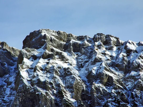 Primera Nieve Cordillera Del Grupo Alvier Cantón Gallen Suiza — Foto de Stock