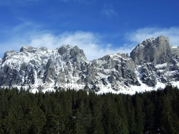 Prima Neve Sulla Catena Montuosa Del Gruppo Alvier Canton San — Foto Stock