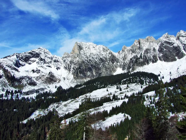 Eerste Sneeuw Alvier Groep Bergketen Kanton Gallen Zwitserland — Stockfoto