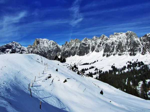 Eerste Sneeuw Alvier Groep Bergketen Kanton Gallen Zwitserland — Stockfoto