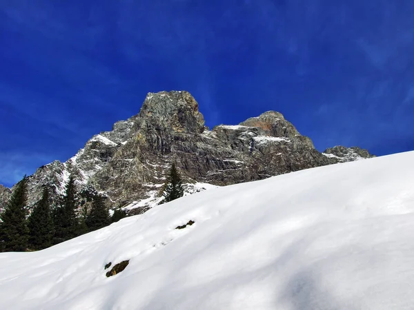 Der Erste Schnee Gebirge Der Aleviergruppe Kanton Gallen Schweiz — Stockfoto