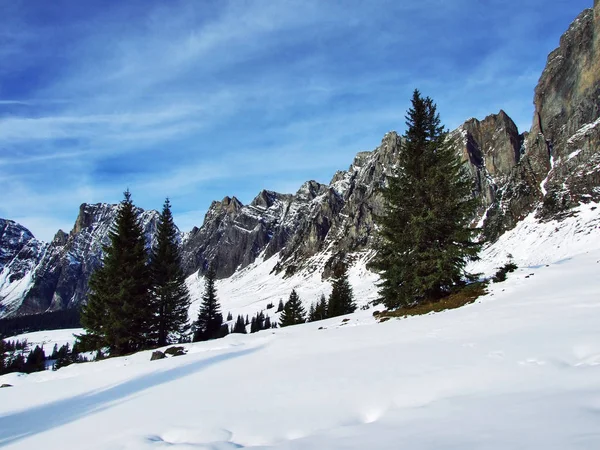 Prima Neve Sulla Catena Montuosa Del Gruppo Alvier Canton San — Foto Stock