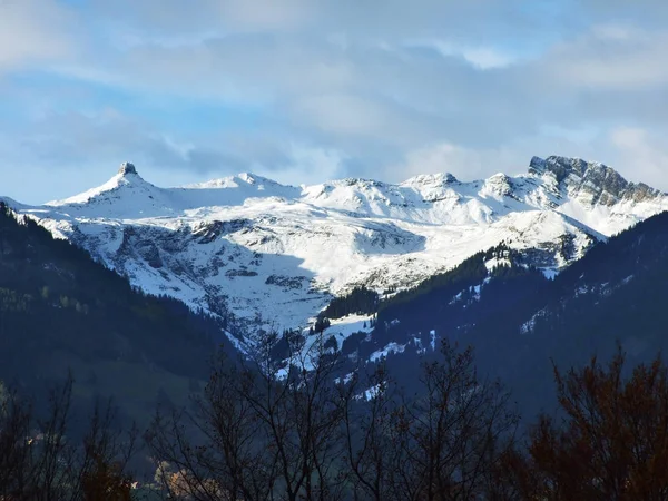Zima Sníh Alpské Vrcholy Pohoří Glarus Alpy Kantonu Gallen Švýcarsko — Stock fotografie