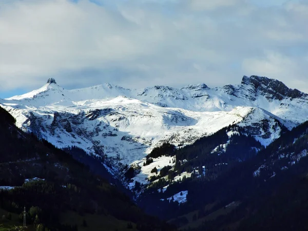 Vinter Och Snö Alpina Topparna Bergskedjan Glarus Alperna Kantonen Sankt — Stockfoto