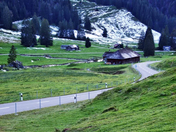 Geç Sonbahar Kış Atmosferi Meralar Çiftlikleri Dağ Schwagalp Alanı Appenzell — Stok fotoğraf