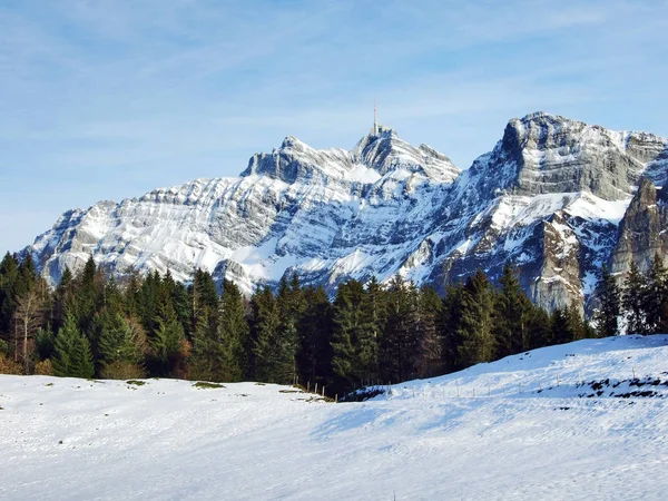 Imponente Cima Santis Cordillera Alpstein Cantón Appenzell Ausserrhoden Suiza — Foto de Stock