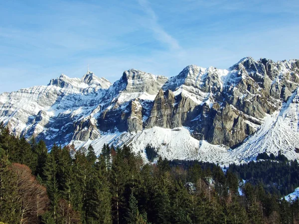 Imposing Top Santis Alpstein Mountain Range Canton Appenzell Ausserrhoden Switzerland — Stock Photo, Image