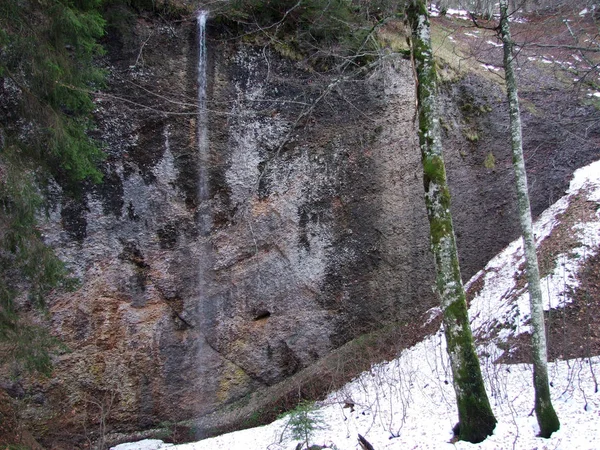 瑞士圣加仑州施瓦加尔普地区和 Ofenloch 峡谷的瀑布 — 图库照片
