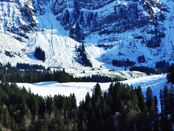 Den Vackra Alpina Topp Santis Alpstein Bergskedja Snö Cover Canton — Stockfoto