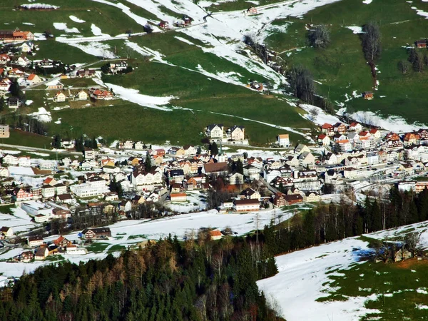 Vista Aldeia Urnasch Topo Colina Spitzli Cantão Appenzell Ausserrhoden Suíça — Fotografia de Stock