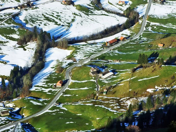 Ambiente Invernal Pastos Granjas Municipio Urnasch Cantón Appenzell Ausserrhoden Suiza —  Fotos de Stock