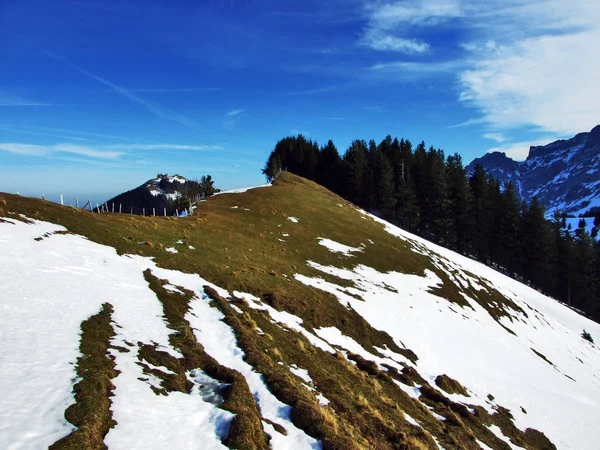 Ambiente Inverno Pastagens Fazendas Município Urnasch Cantão Appenzell Ausserrhoden Suíça — Fotografia de Stock