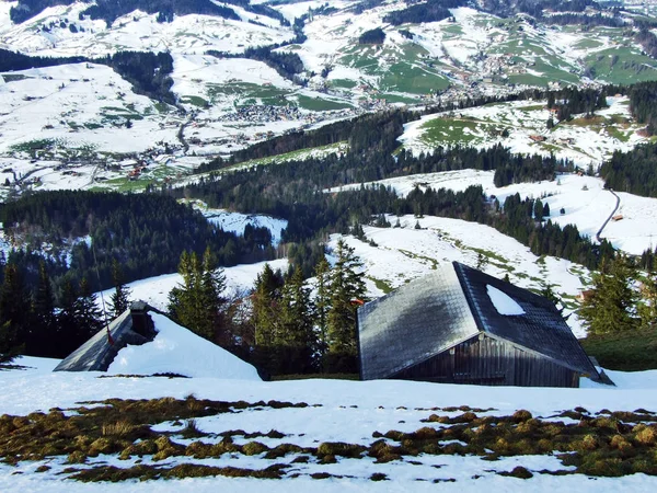 Winter Sfeer Weilanden Boerderijen Urnasch Gemeente Kanton Appenzell Ausserrhoden Zwitserland — Stockfoto