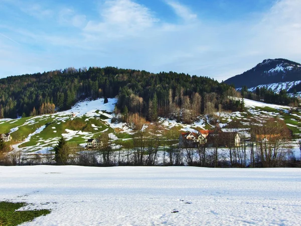 Vintern Atmosfären Betesmarker Och Gårdar Urnasch Kommun Canton Appenzell Ausserrhoden — Stockfoto