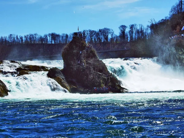 Batu Besar Air Terjun Rhine Neuhausen Rheinfall Kanton Schaffhausen Swiss — Stok Foto