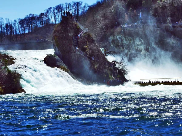 Batu Besar Air Terjun Rhine Neuhausen Rheinfall Kanton Schaffhausen Swiss — Stok Foto