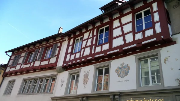 Ιστορικά Κτίρια Και Την Παραδοσιακή Αρχιτεκτονική Stein Rhein Καντόνι Του — Φωτογραφία Αρχείου