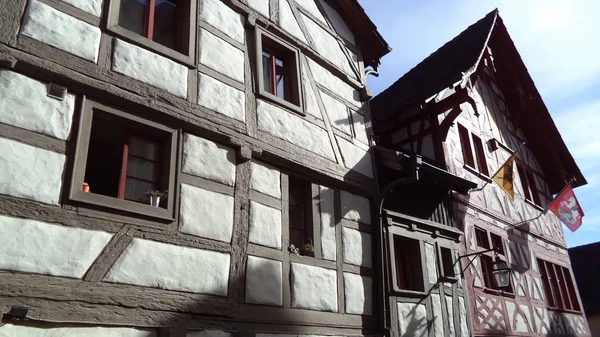 Historiska Byggnader Och Traditionell Arkitektur Stein Rhein Canton Schaffhausen Schweiz — Stockfoto