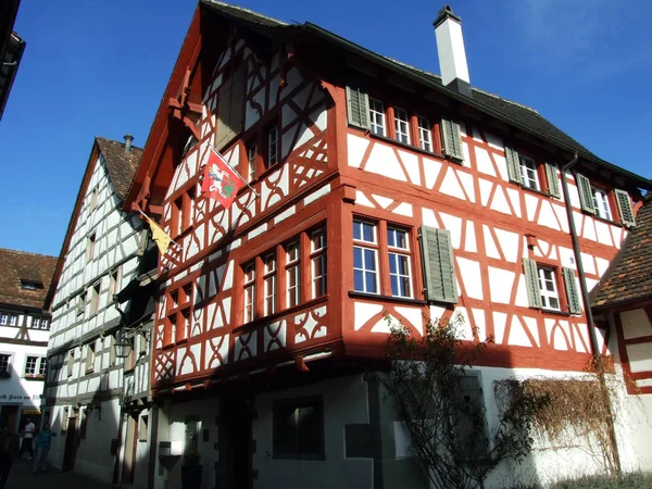 Historische Gebouwen Traditionele Architectuur Stein Rhein Kanton Schaffhausen Zwitserland — Stockfoto