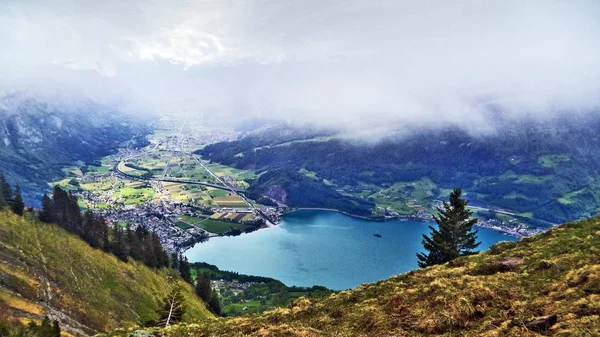 Valley Seeztal Cidade Walenstadt Margem Lago Walensee Cantão Gallen Suíça — Fotografia de Stock