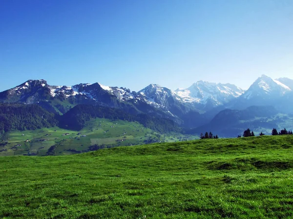 Vista Cordillera Alpstein Desde Cadena Montañosa Churfirsten Cantón Gallen Suiza — Foto de Stock