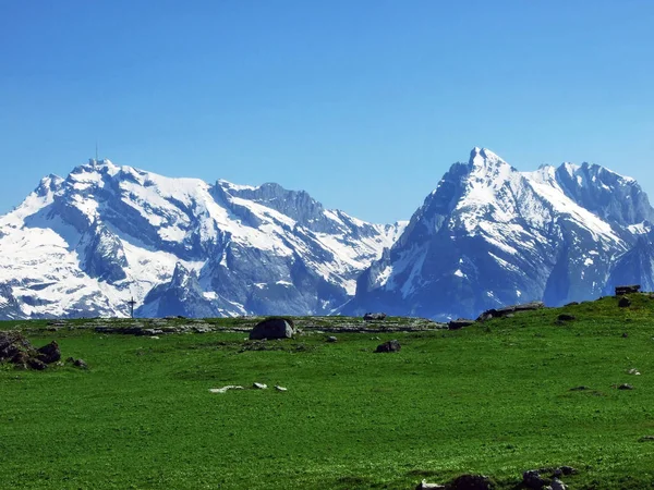 Zobacz Pasmo Górskie Alpstein Łańcucha Górskiego Churfirsten Kantonu Gallen Szwajcaria — Zdjęcie stockowe