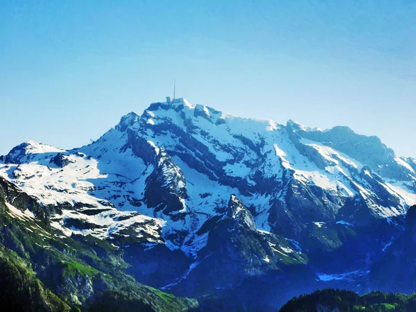 Imposing Top Santis Alpstein Mountain Range Canton Appenzell Ausserrhoden Switzerland — Stock Photo, Image
