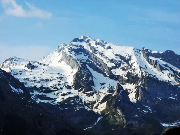 Imponente Topo Santis Cordilheira Alpstein Cantão Appenzell Ausserrhoden Suíça — Fotografia de Stock