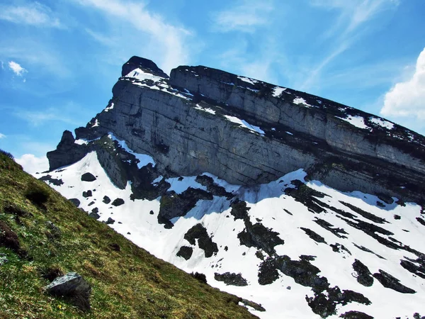 Alpine Piek Zuestoll Bergketen Van Churfirsten Tussen Toggenburg Regio Lake — Stockfoto