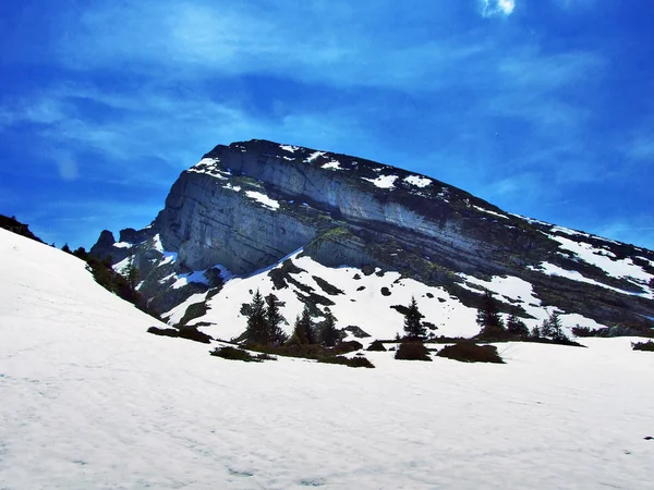 Alpine Piek Zuestoll Bergketen Van Churfirsten Tussen Toggenburg Regio Lake — Stockfoto