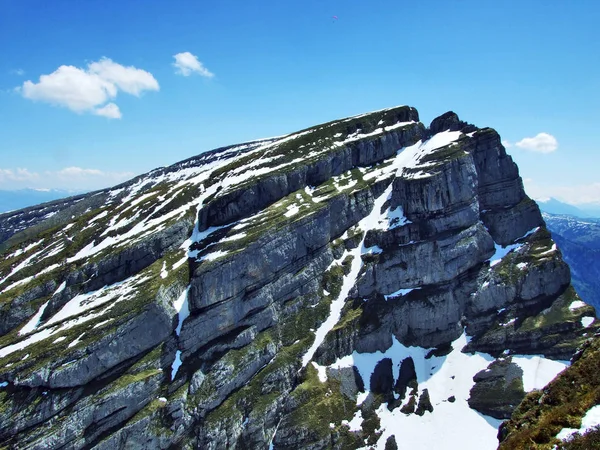 Alpejski Szczyt Schibenstoll Pasmo Górskie Churfirsten Między Toggenburg Regionu Jezioro — Zdjęcie stockowe